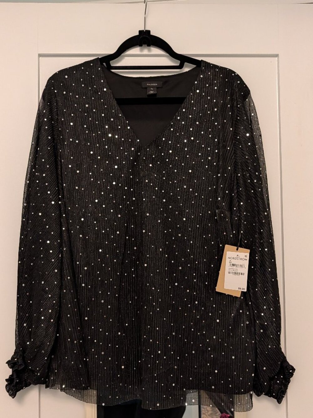 HALOGEN - Black Blouse with Metallic Polka Dots - Plus Size 3X